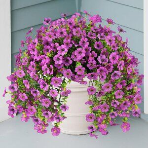 Purple 2 Artificial Hanging Real Faux 2-Pcs Flowers Plants Outdoors Home Decor